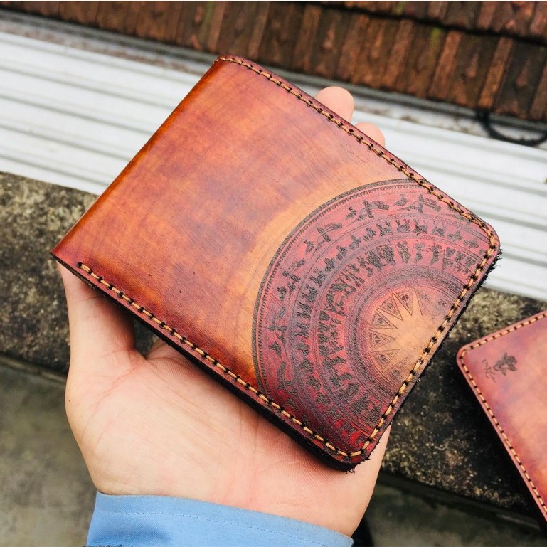 Ví nam nữ RAM Leather cao cấp khắc Trống Đồng Việt Nam màu nâu sáng