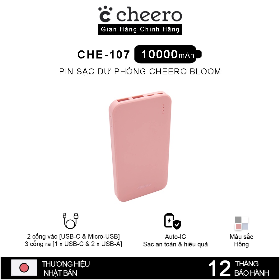 Pin Dự Phòng Sạc Nhanh CHEERO CHE-107 10000mAh - Hàng Chính Hãng