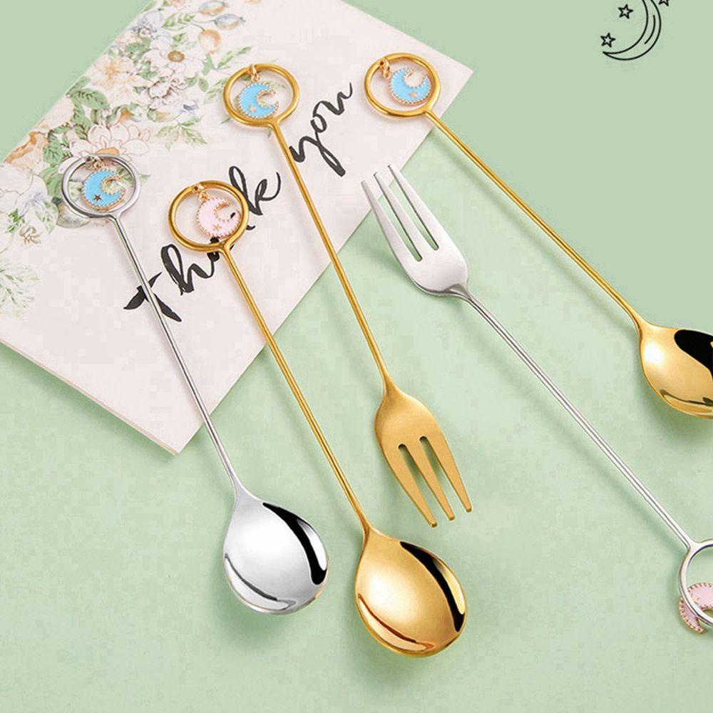 Muỗng Nĩa Ăn Trái Cây / Cà Phê / Tráng Miệng Bằng Thép Không Gỉ 304 Họa Tiết Mặt Trăng