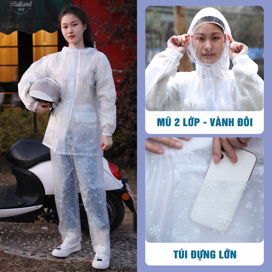 Áo mưa trong suốt đi mưa, có áo đơn áo đôi áo bộ thời trang