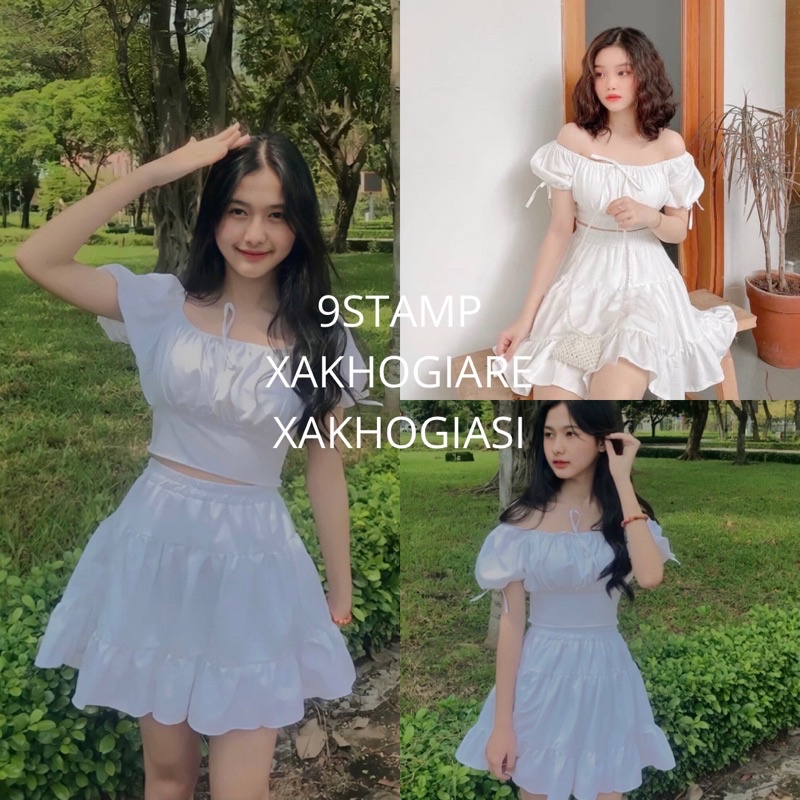 (SẴN-CLIP THẬT) Set áo croptop và chân váy xoè Sambo