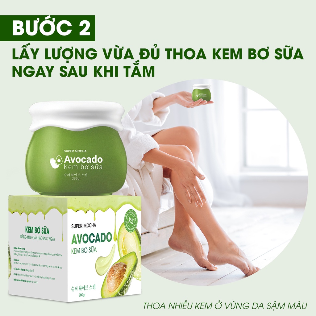 Kem body bơ sữa SUPER MOCHA, kem dưỡng trắng da, dưỡng ẩm làm mịn da, 1 hộp 200gr