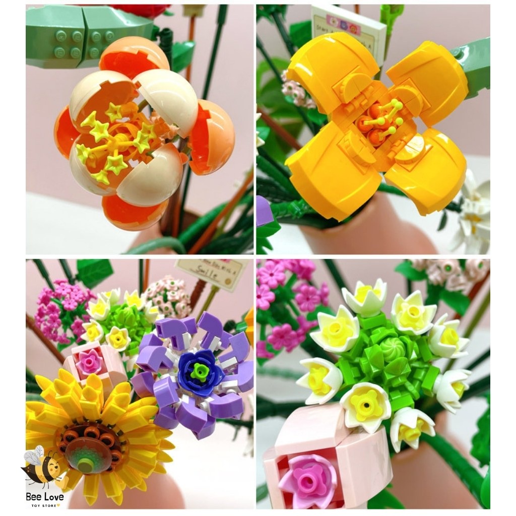 Đồ chơi lắp ráp bó hoa cho bé độc đáo, mô hình lắp ghép xây dựng cây cảnh trang trí bình hoa siêu xinh