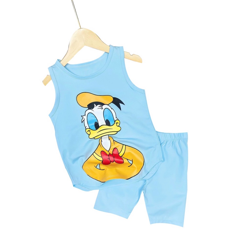 ( Chuyên sỉ lẻ Quần áo trẻ em ) Combo 3 Bộ đồ bé gái quần lửng áo sát nách lai bầu hinh in vịt nơ cho bé gái từ 6kg đến