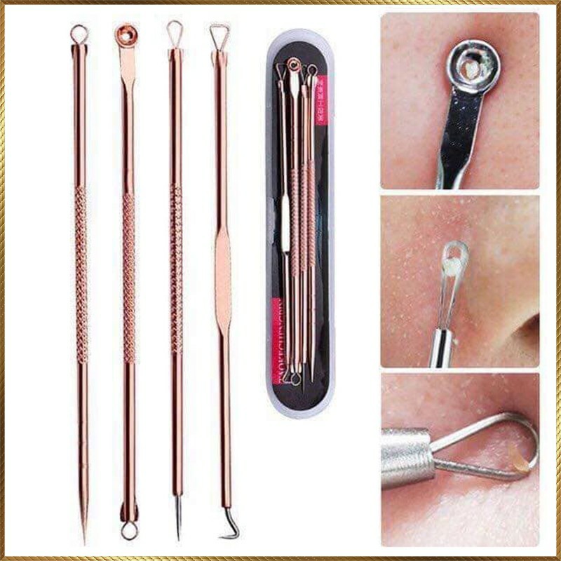 Bộ Nặn Mụn 4 cây Chuyên Nghiệp Dụng Cụ Nặn Mụn  Đồ Nặn Mụn Màu Vàng