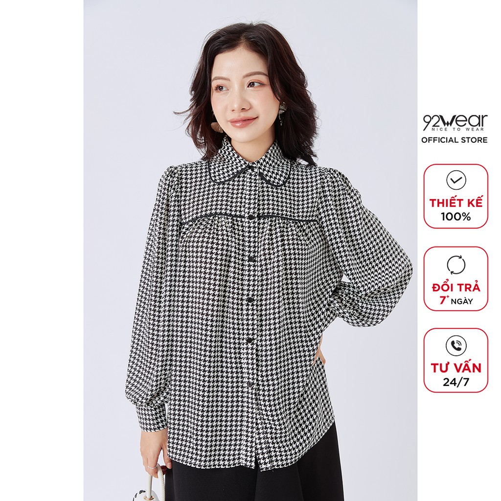 Áo sơ mi nữ họa tiết 92WEAR thiết kể công sở dài tay thanh lịch vải voan ASA1775