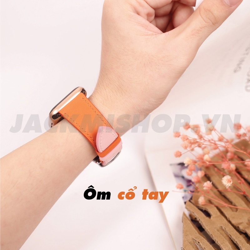 [BẢO HÀNH 1 NĂM] Dây Da BÊ SWIFT may tay thủ công màu Cam/Hồng khóa Bướm cho Apple Watch series 1/2/3/4/5/6/7