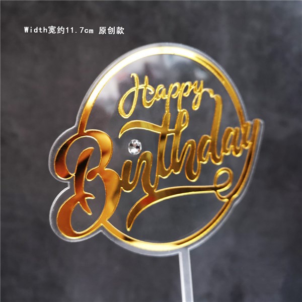 Mica tròn HPBD nền trong chữ vàng