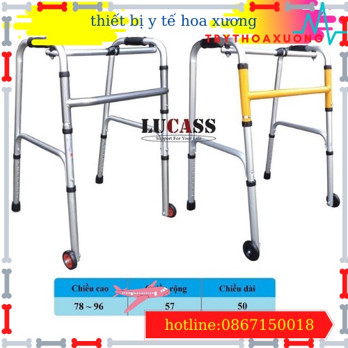[HÀNG CHÍNH HÃNG]Khung Tập Đi Cho Người Già, Khung Hợp Kim Nhôm Có Bánh Xe Chống Trơn Trượt Lucass W-47