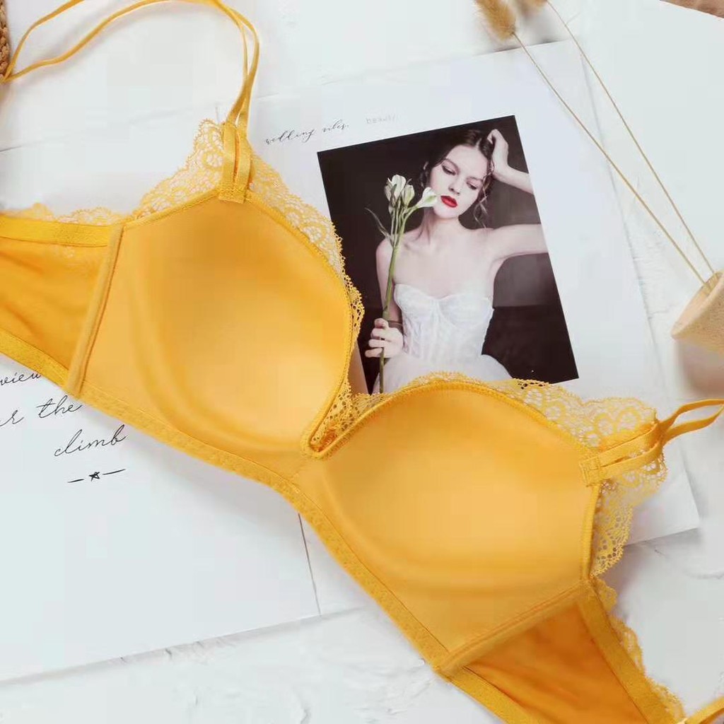 Bộ đồ lót nữ ren mềm phối lụa không gọng mút vừa nâng đẩy ngực (S-01)