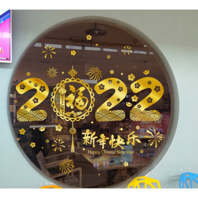Decal trang trí Tết - 2022 ánh Đỏ và ánh Vàng cực đẹp