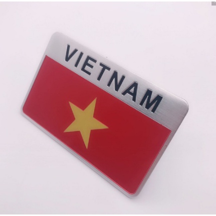 Miếng dán trang trí in họa tiết hình lá cờ quốc kỳ Việt Nam 3D độc đáo tem sticker decal xe hơi ô tô kim loại nhôm