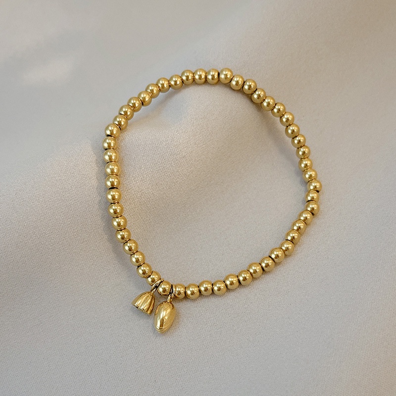 Vòng Tay Hạt Tròn Nhỏ Bằng Thép Titanium Mạ Vàng 18k Thời Trang Đơn Giản