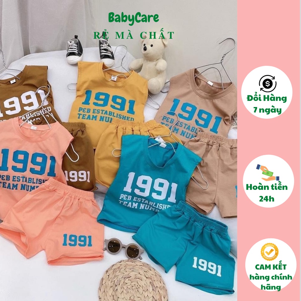 Bộ cộc Bé Trai in 1991 chất cotton tàu mềm mịn mát, Bộ 3 lỗ Cho Bé Mặc Nhà Hè từ 5-20kg