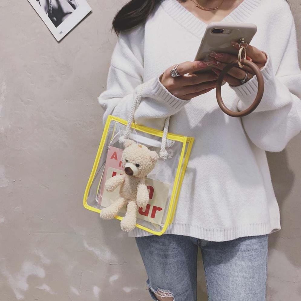 Túi Đeo Vai / Kẹp Nách Bằng Pvc Trong Suốt Hình Gấu Nhiều Màu Có Khóa Kéo Cho Nữ!  tkutrang bag store