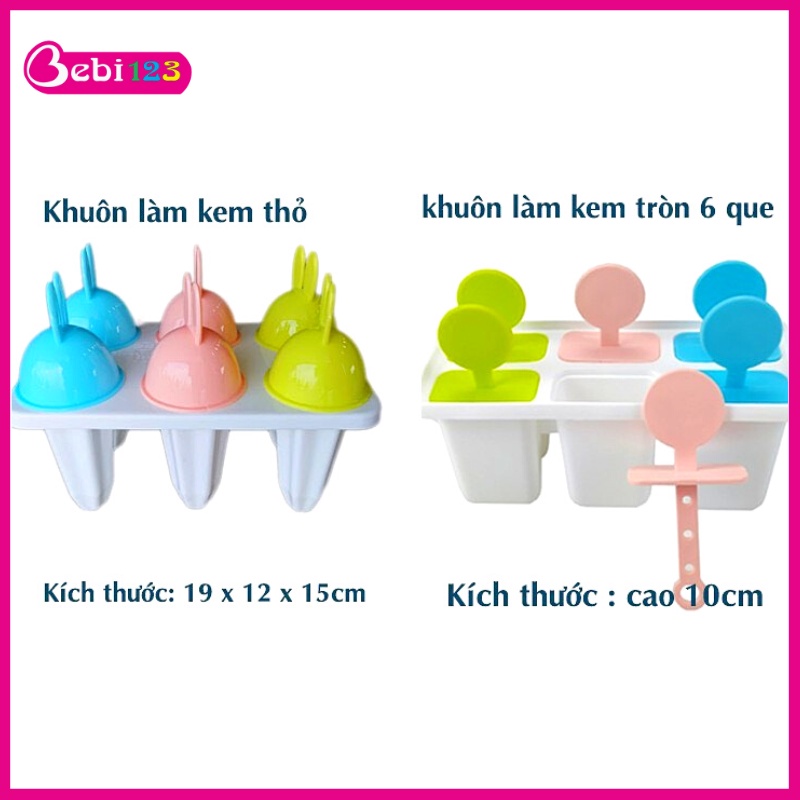 Khuôn kem 3 màu, 6 cây nhựa Việt Nhật cho bé