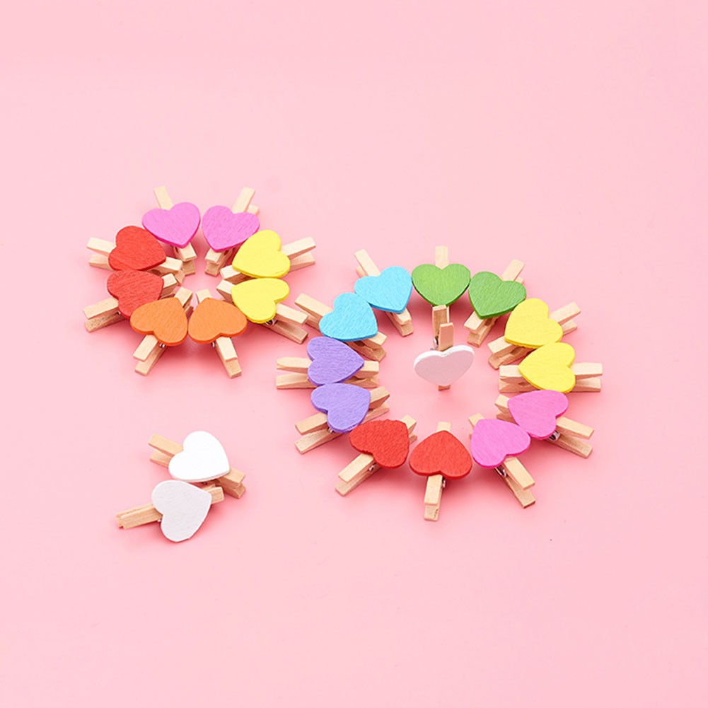 Set 20 Kẹp Gỗ Hình Trái Tim 3cm Dùng Để Gắn Treo Ảnh Trang Trí