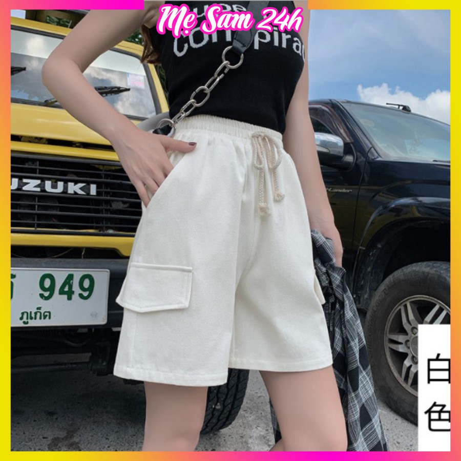Quần short kaki, quần đùi nam nữ Mẹ Sam 24h, chất liệu dày mịn co giãn, có nắp túi, ống rộng thoải mái QH.50