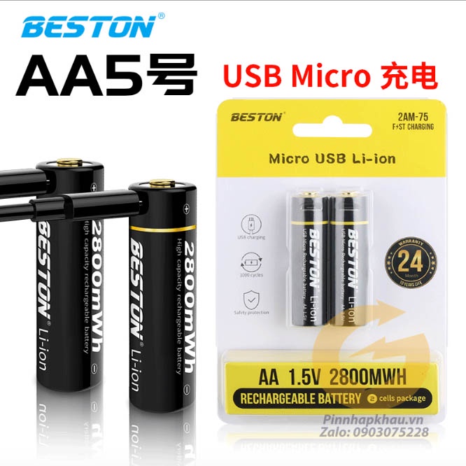 Pin sạc AA 1.5v Beston sạc trực tiếp trên pin 2220mWh - 2800mWh - 3500mWh - Bảo hành 1 đổi 1 trong 1 tháng