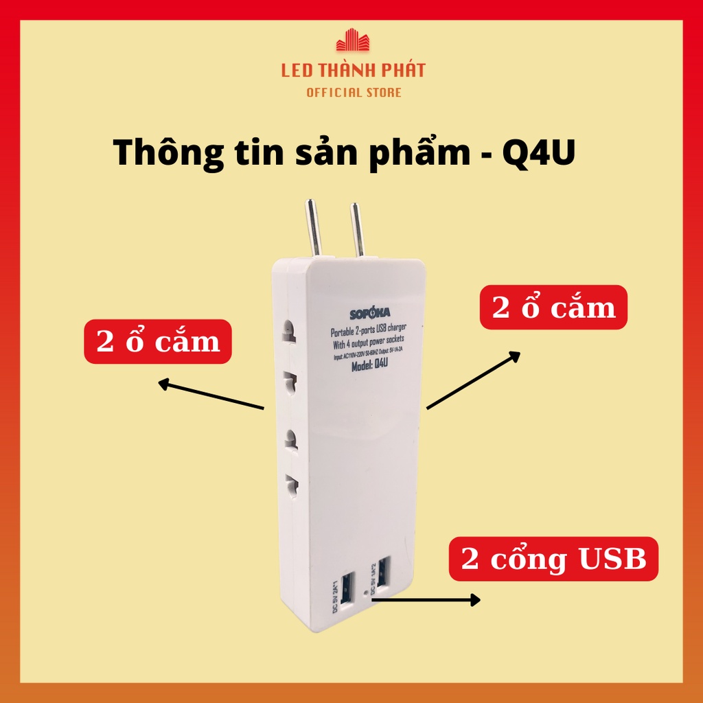 Ổ chia điện đa năng 3 4 5 cửa kèm 2 cổng USB , Ổ cắm chuyển đổi thông minh chịu tải cao 2200W Bảo hành chính hãng