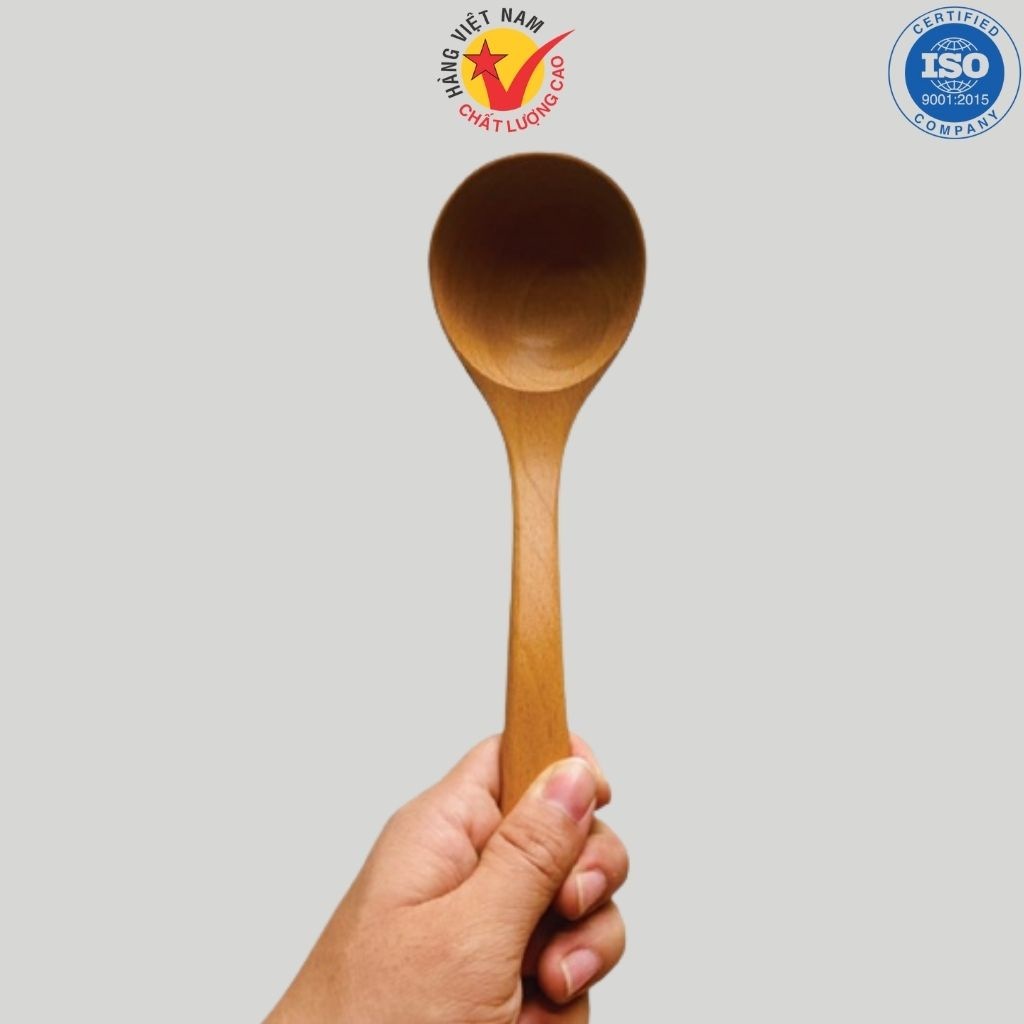 Muỗng Múc Canh Thìa Canh Chất Liệu Gỗ BEECH Cán Dài 25 Cm Mui Tròn