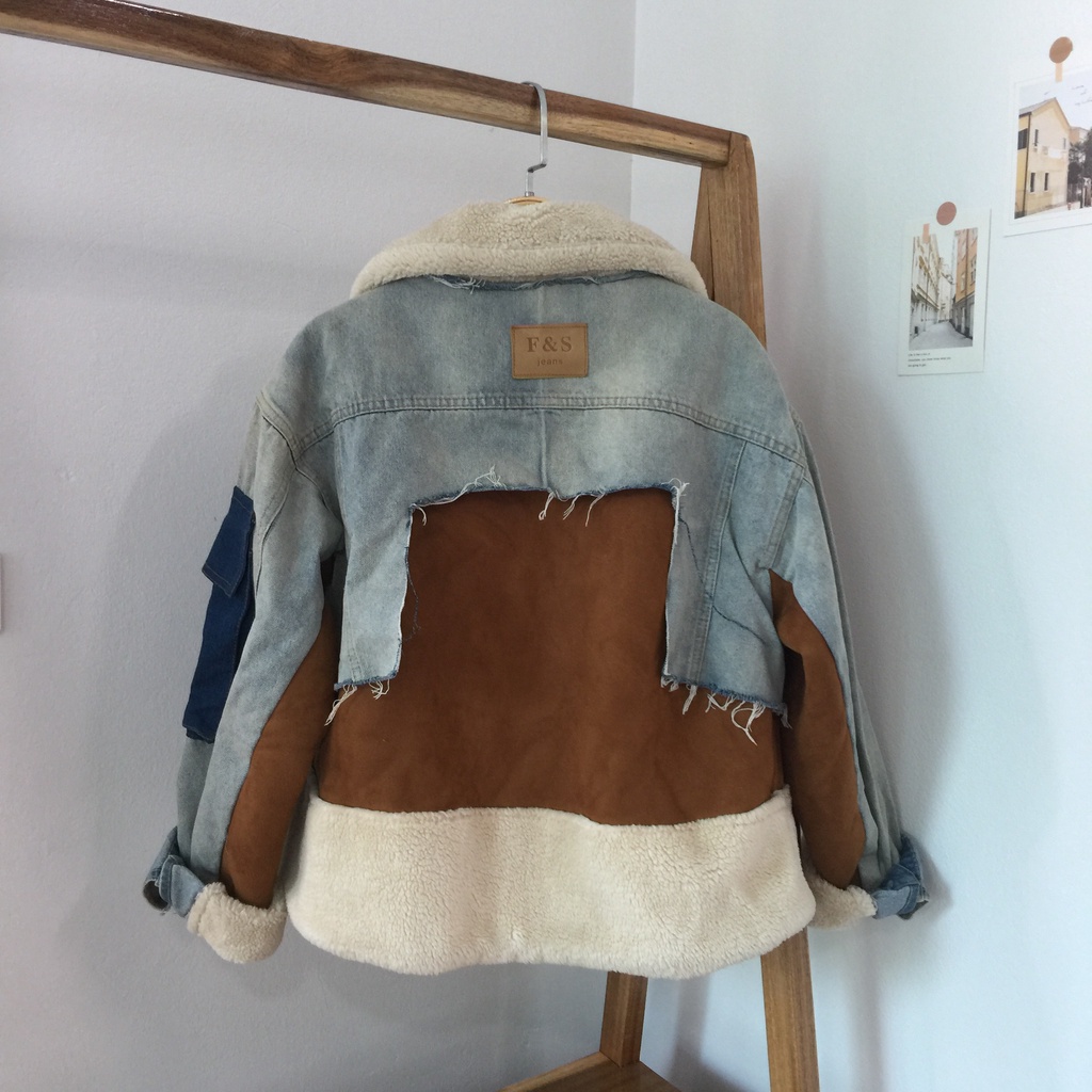 Áo khoác lông cừu 2hand/ áo khoác da lộn lót lông cừu secondhand/ áo lông cừu form Hàn quốc/ áo phối jeans