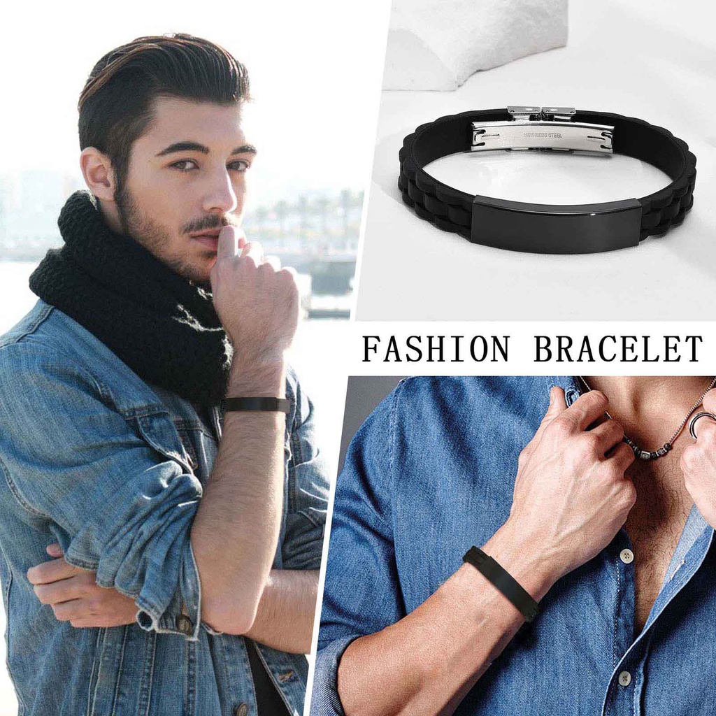 Vnox Vòng Tay Silicone Khắc Tên Thời Trang Cho Nam