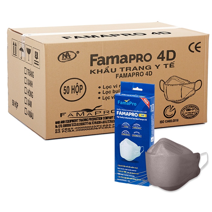 [4D MASK (KF94)THÙNG 50 HỌP] Khẩu trang y tế cao cấp kháng khuẩn Famapro 4D 10 cái/hộp