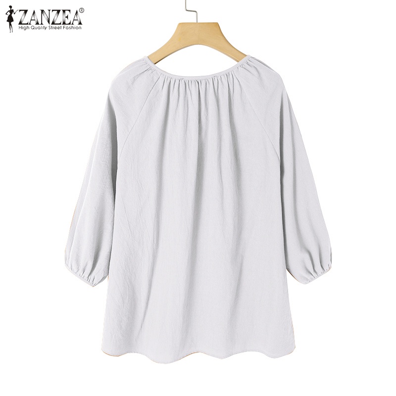 Áo kiểu ZANZEA tay lửng cổ tròn họa tiết mèo vintage thời trang tùy chọn màu sắc dành cho nữ