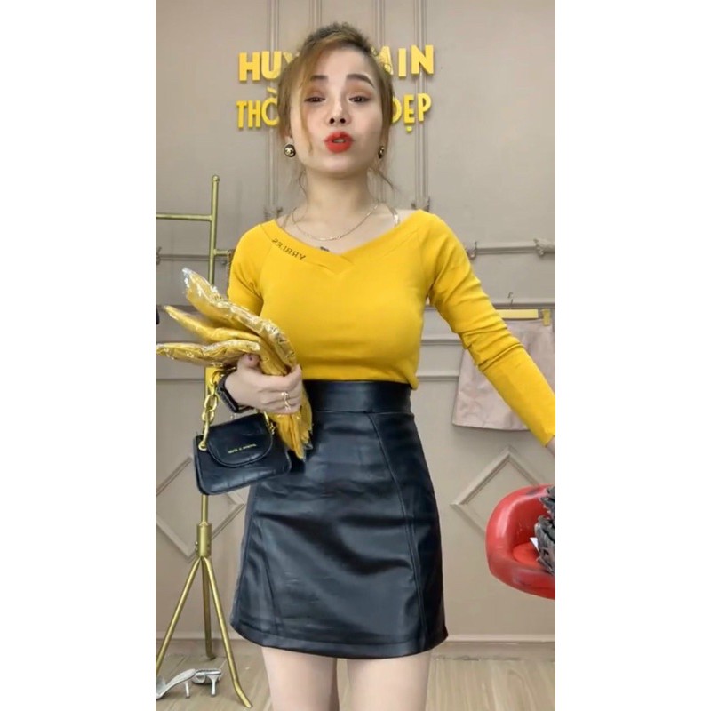 Chân váy da form Chữ A có quần trong 🏵🏵🏵l🎶🎶🎶T8777