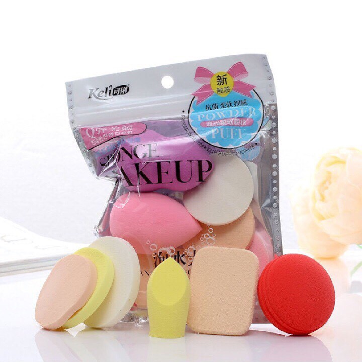 [Mút trang điểm] Bộ Set 6 Bông Mút Trang Điểm cao su tự nhiên Keli Sponge Makeup