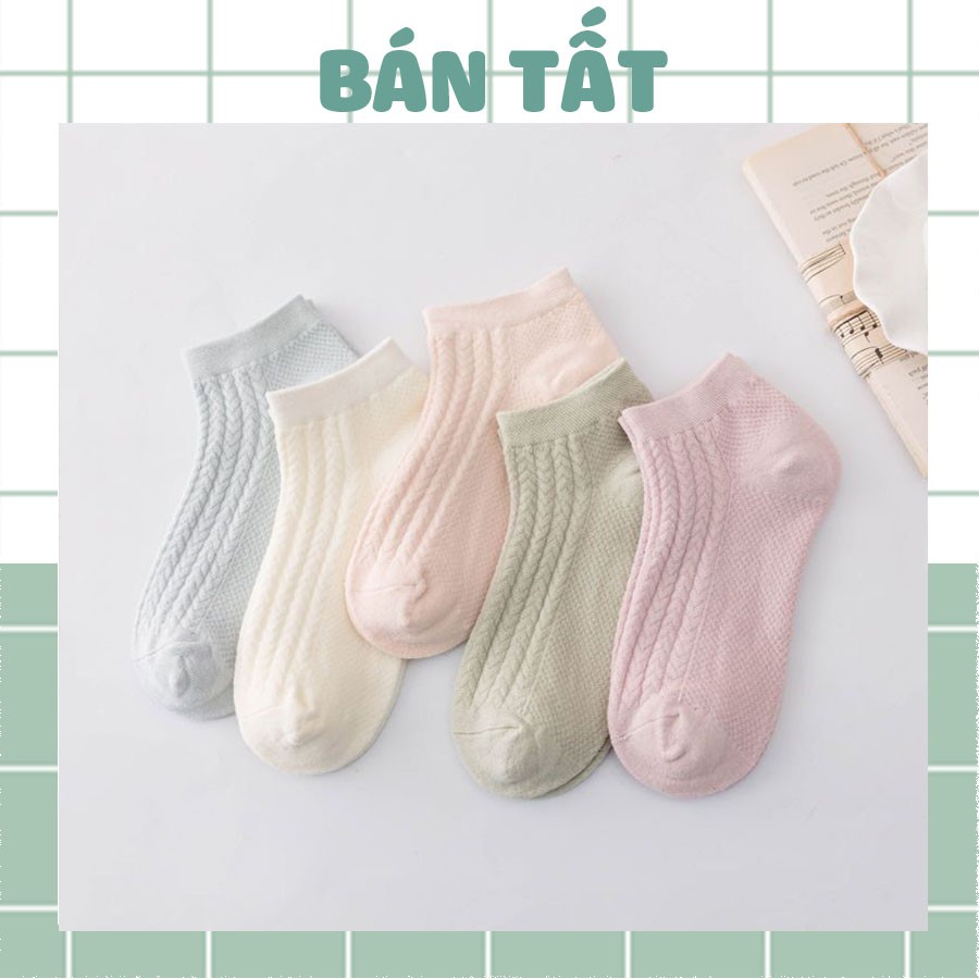 Tất vớ nữ cổ ngắn - tất vớ học sinh mỏng thoáng màu sắc pastel hoạ tiết gân phong cách Hàn Quốc dễ thương