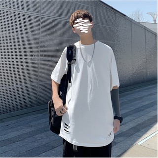 Áo thun phông rách trơn tay lỡ nam nữ unisex from rộng 2 màu đen, trắng