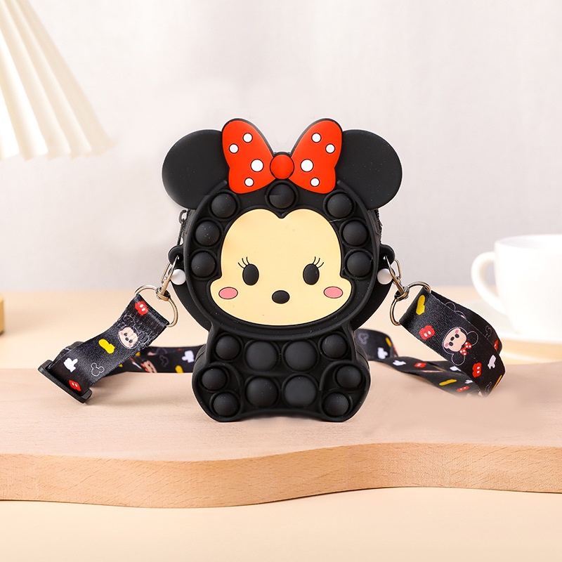 Túi đeo vai đựng tiền xu đồ dùng bằng silicone kiểu đồ chơi nhấn bóng khí pop it hình Pikachu/ Minnie đáng yêu