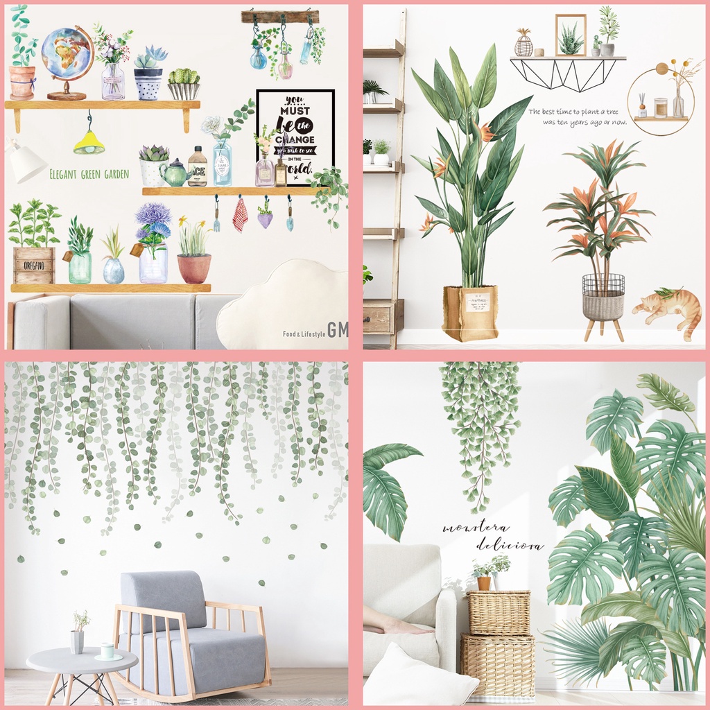 Giấy dán tường trang trí decor phòng ngủ cho bé như Hàn Quốc, tấm giấy sticker hình lá cây xanh