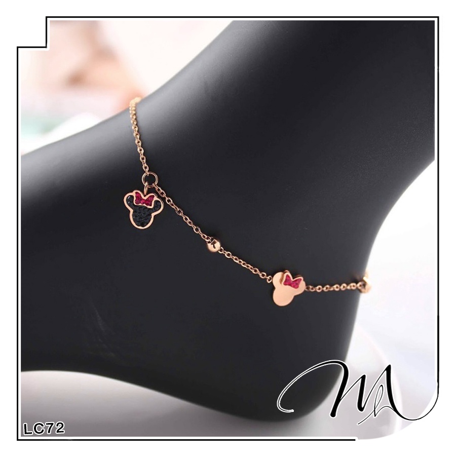 Lắc chân nữ Titan chuột Mickey đá đen nơ đỏ dễ thương - Măng's House LC72
