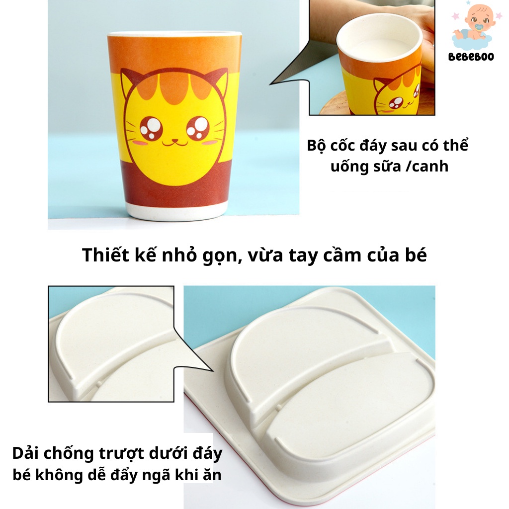 Set khay ăn dặm 5 chi tiết bằng sợi tre gồm khay, bát, cốc, thìa, niĩa cho bé cưng