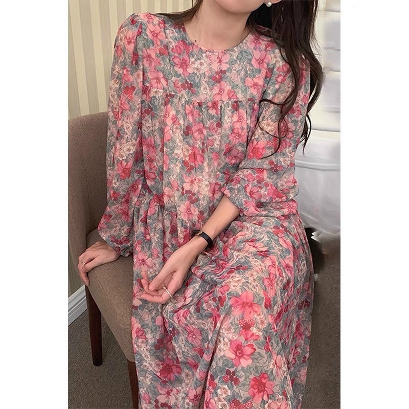 VÁY VOAN TƠ HOA DÀI TAY | DuongHuong Clothes