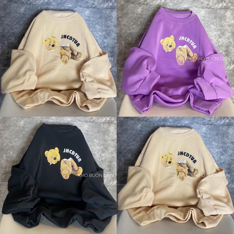 [Xả Kho]Áo Sweater Dài Tay Lót Bông In Hình SIÊU HÓTÁo Nỉ Thụng Tay Phồng Freesize &lt;65kg Ulzzang Dáng Hàn