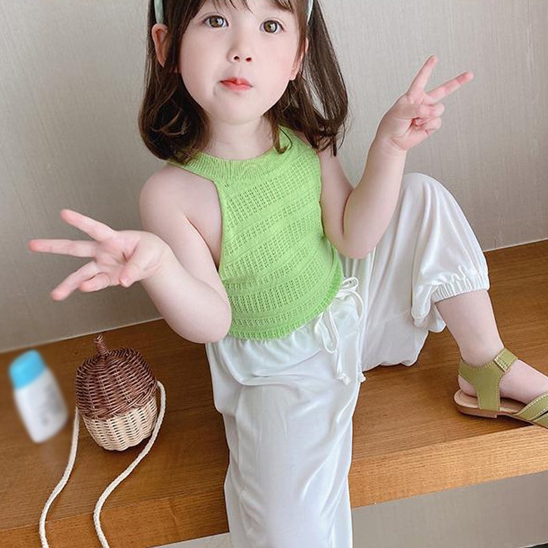Áo Thun Ba Lỗ Cổ Tròn Màu Sắc Trơn Thoáng Khí Thời Trang Mùa Hè Dành Cho Bé Gái