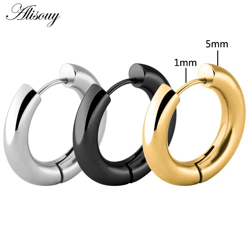 Set 2 Khuyên Tai Dạng Vòng 5mm Bằng Thép Không Gỉ Thời Trang Cho Nữ