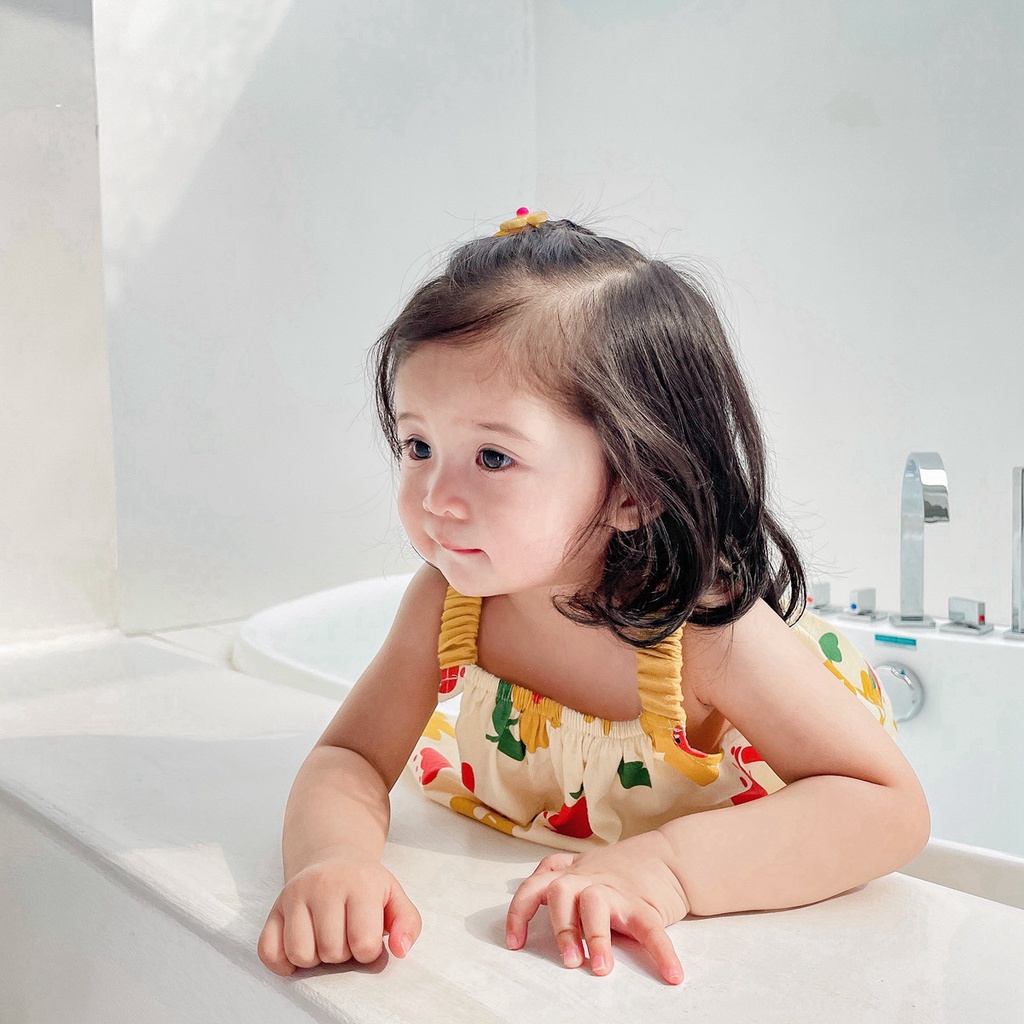 Bộ Áo Liền Quần Bằng Cotton Trơn In Hoạt Hình Dành Cho Bé Gái 2063