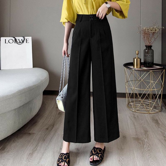 Quần Ống Rộng Nữ, Quần Cullotes Nữ 2 Khuy Cạp Cao Dáng Dài Chất Liệu Vitex