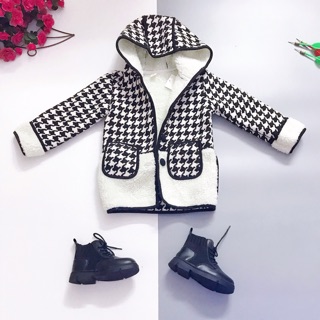 Áo khoác dạ có mũ cho bé gái