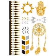 Hình xăm vàng bạc ánh kim, golden hoa văn dán tay, chân tham gia đi lễ hội, rave, music festival biển