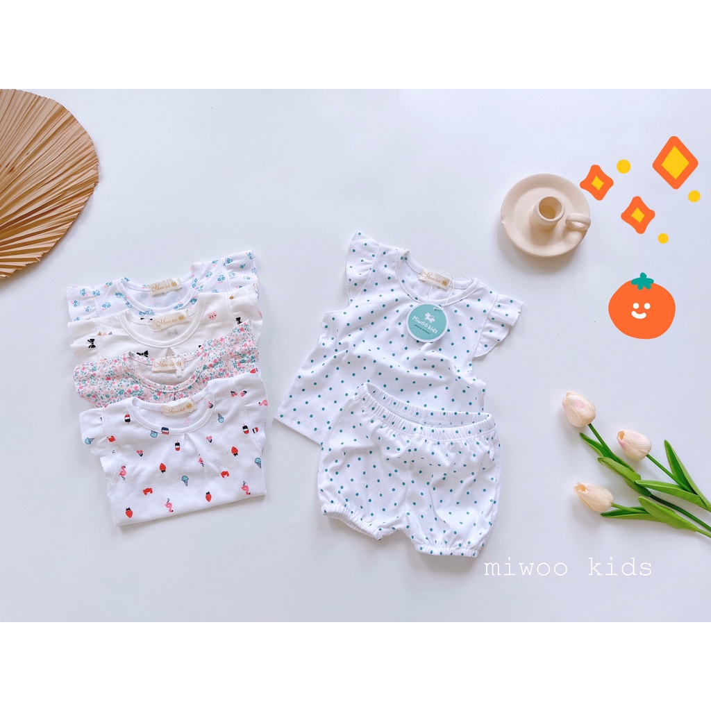 (7-21kg)Bộ thun đùi cotton cánh tiên hãng Miwoo kids họa tiết siêu yêu cho bé gái bảng màu 2(Ảnh thật)