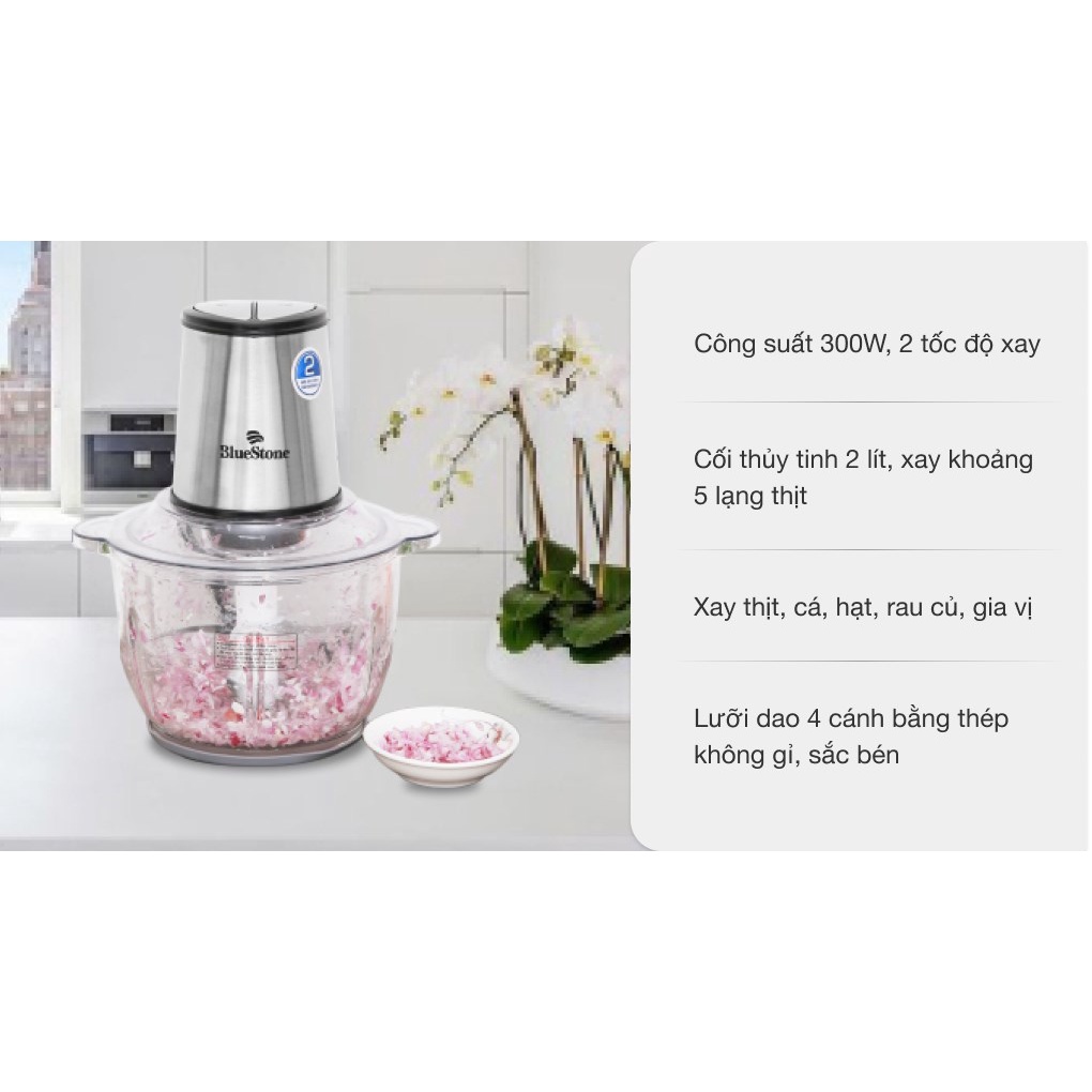Máy xay thịt inox Bluestone CHB 5149 - Nhỏ gọn, lưỡi dao kép xay nhanh, nhuyễn mịn, tay cầm chống trơn trượt