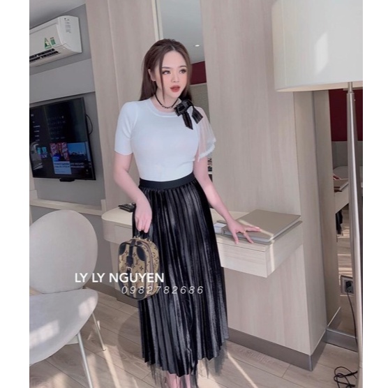 Chân váy xếp ly nhung - Mặc 2 kiểu