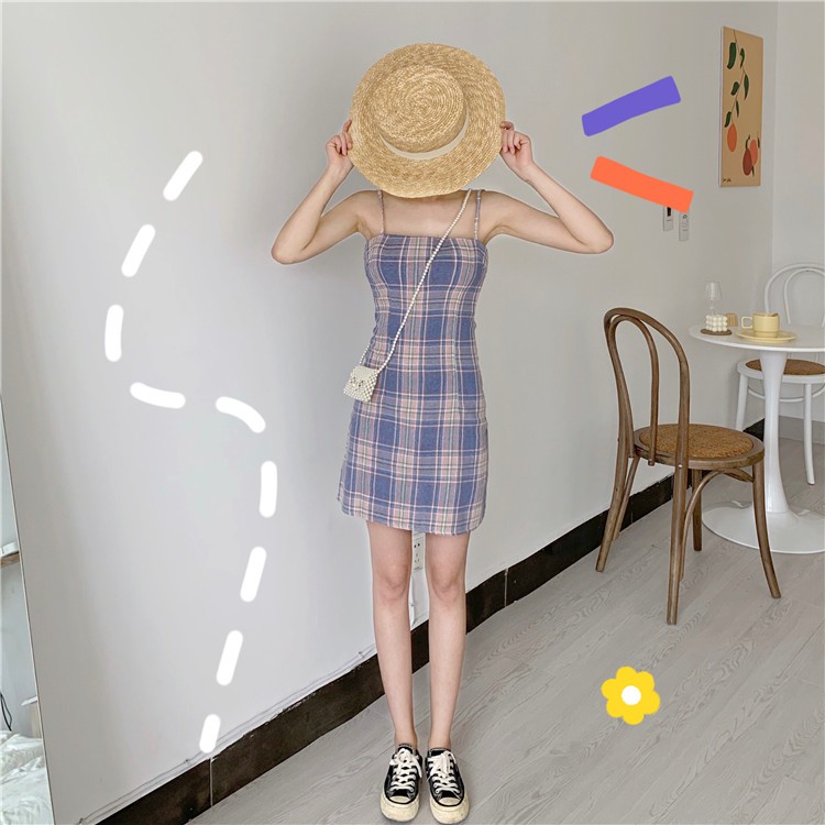 FLASH⚡SALE 15h-18h Đầm Hai Dây Kẻ Ô Caro Ulzzang Ngọt Ngào Xinh Xắn Vải Thun Mềm Êm Thoáng Mát - MSP D05H