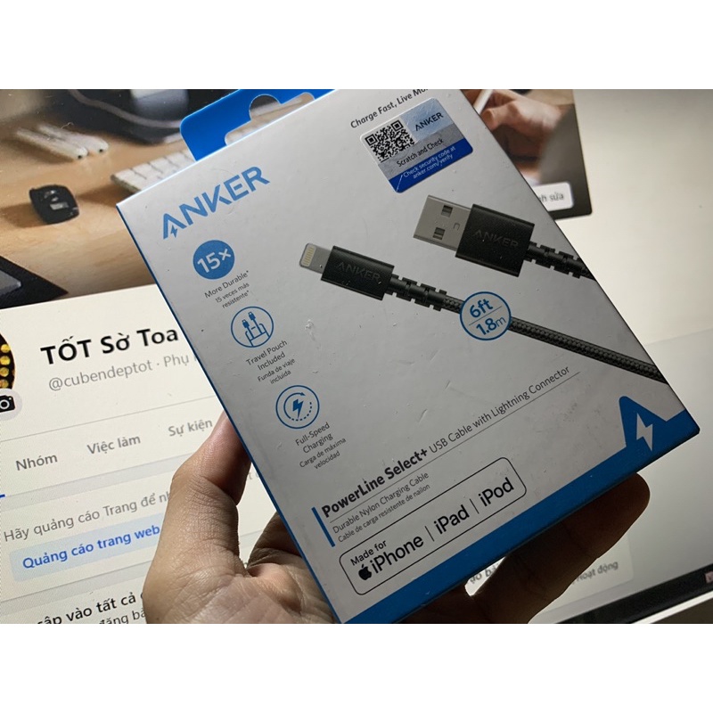 Cáp Lightning Anker PowerLine Select+, dài 1.8m - A8013 Chính hãng